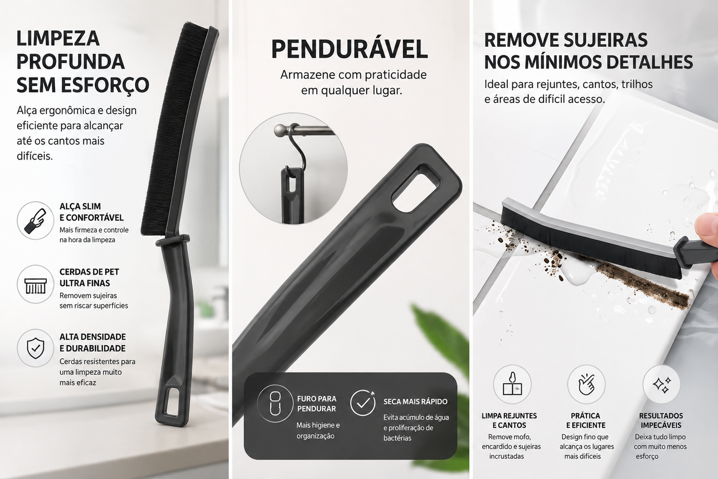 Escova de limpeza de fendas, limpador de rejunte, escova profunda para juntas de azulejos