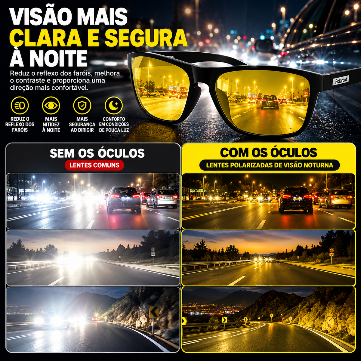 Óculos de Visão Noturna Polarizados UV400 — Masculino e Feminino