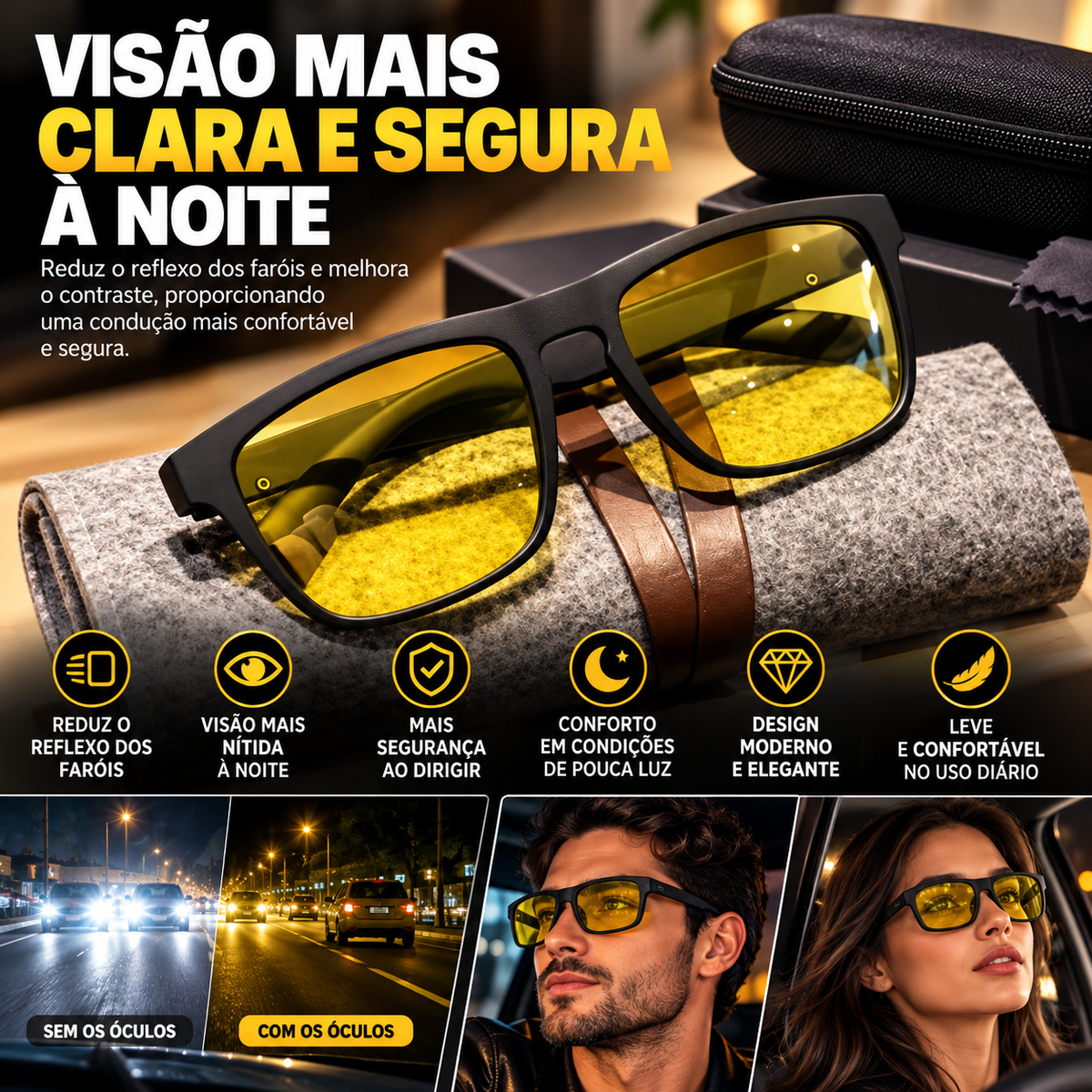 Óculos de Visão Noturna Polarizados UV400 — Masculino e Feminino