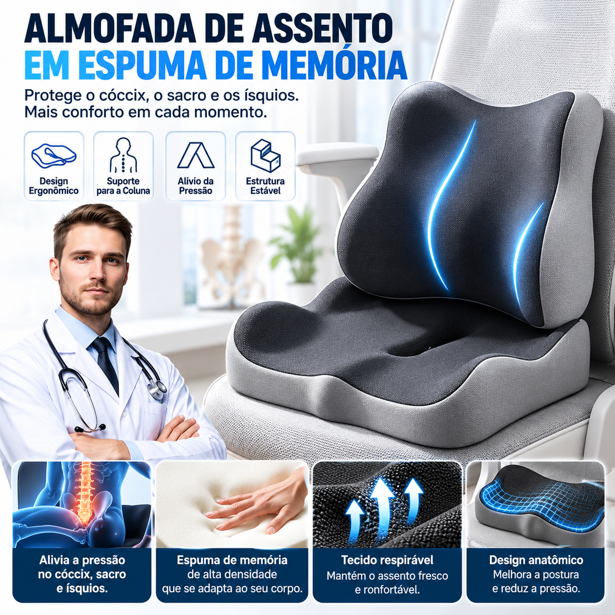 ALMOFADA ORTOPÉDICA COM ESPUMA VISCOELÁSTICA