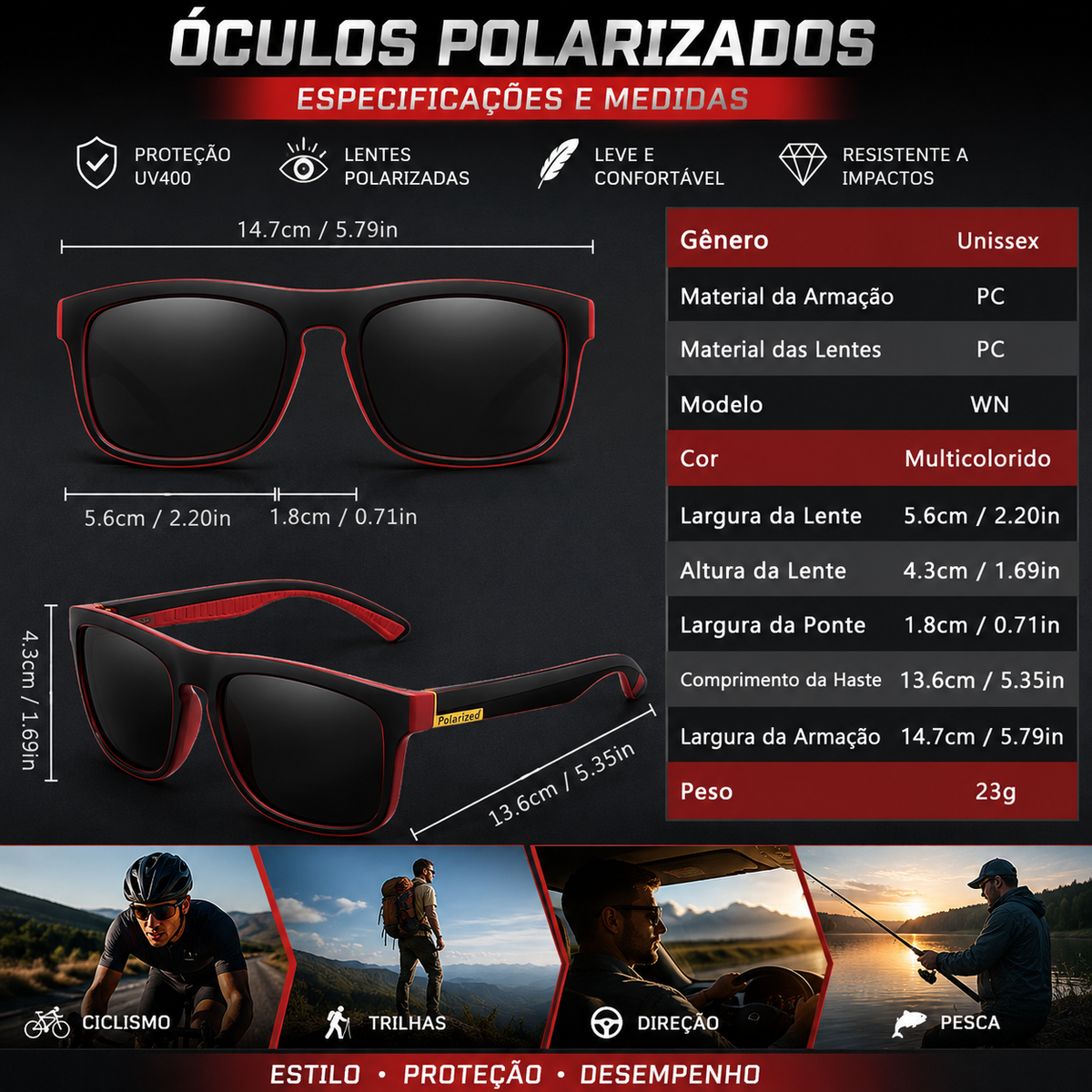 Óculos Polarizados para Esportes e Outdoor