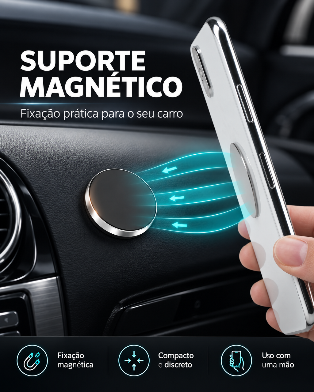 Suporte Magnético Universal para Telemóvel – Fixação Ultra Forte